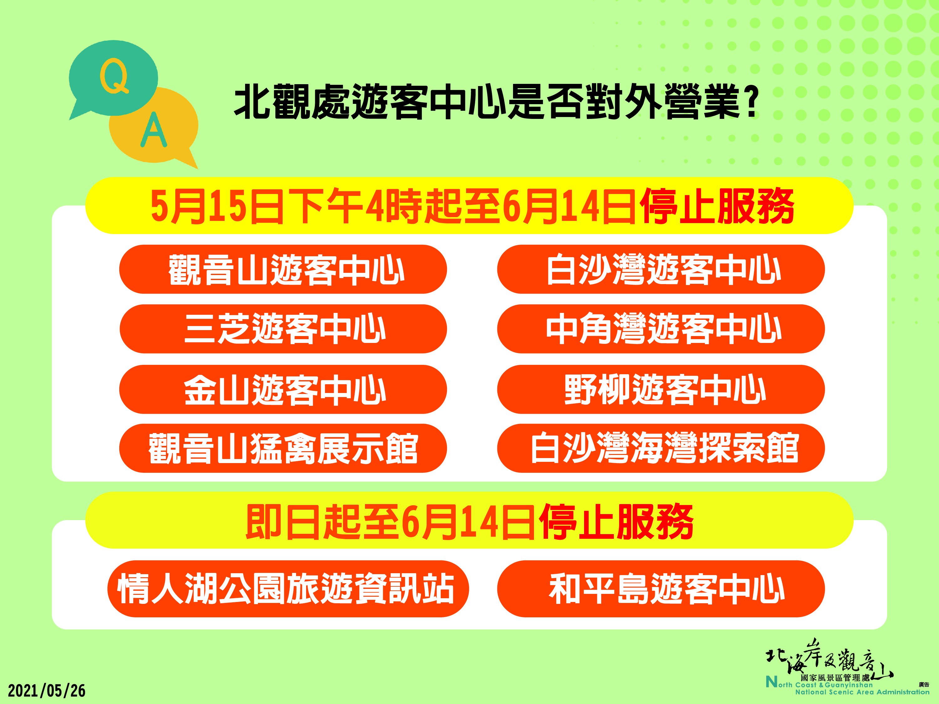 景點封閉公告
