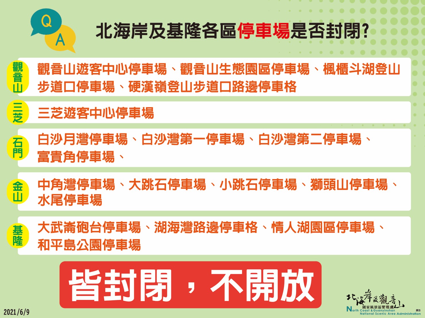 景點封閉公告